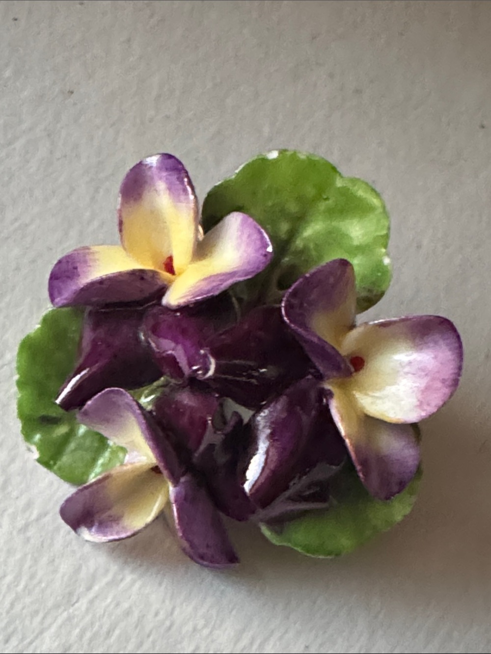 Vintage Cara China Staffordshire Violet Brooch, Hand Painted Bone China